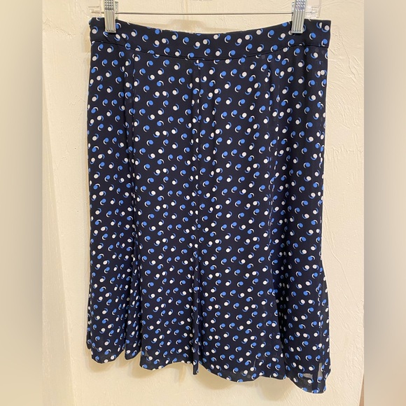 Talbots 6 Navy Blue Geo Dot Georgette Fit & Flare Skirt - Picture 2 of 7